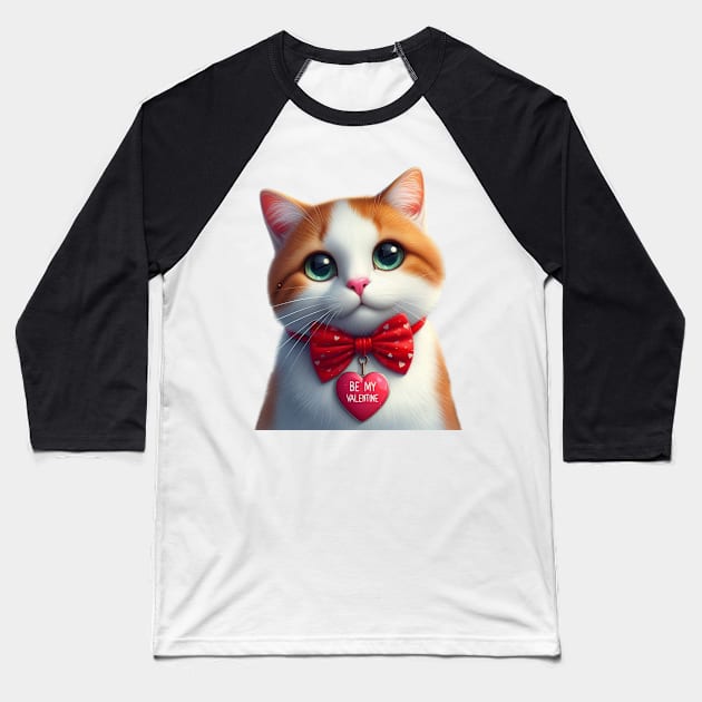 Cute Valentine Cat Baseball T-Shirt by Divineshopy